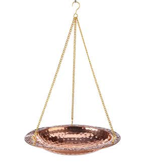 Pure Copper Hanging Birdbath on 17" Long Brass Chain with Hook