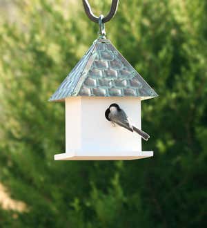 Hardwood Bungalow Birdhouse with Verdigris Copper Roof