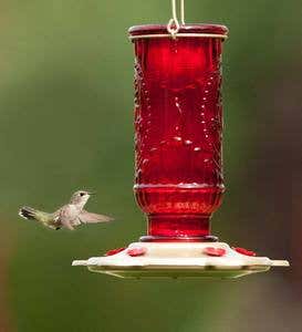 Vintage Glass and Metal 20-Ounce Hummingbird Feeder