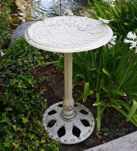 Floral Cobblestone Standing Metal Birdbath on Pedestal
