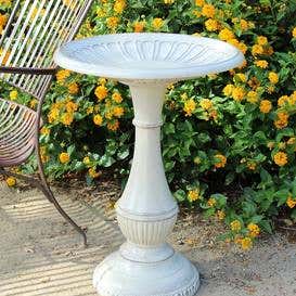 Kingston Vintage White Standing Metal Birdbath on Pedestal