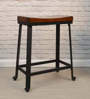 Wood and Metal Saddle Seat Stool