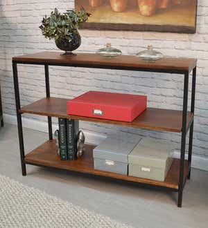 30" High Three-Shelf Wood and Metal Bookcase/Console