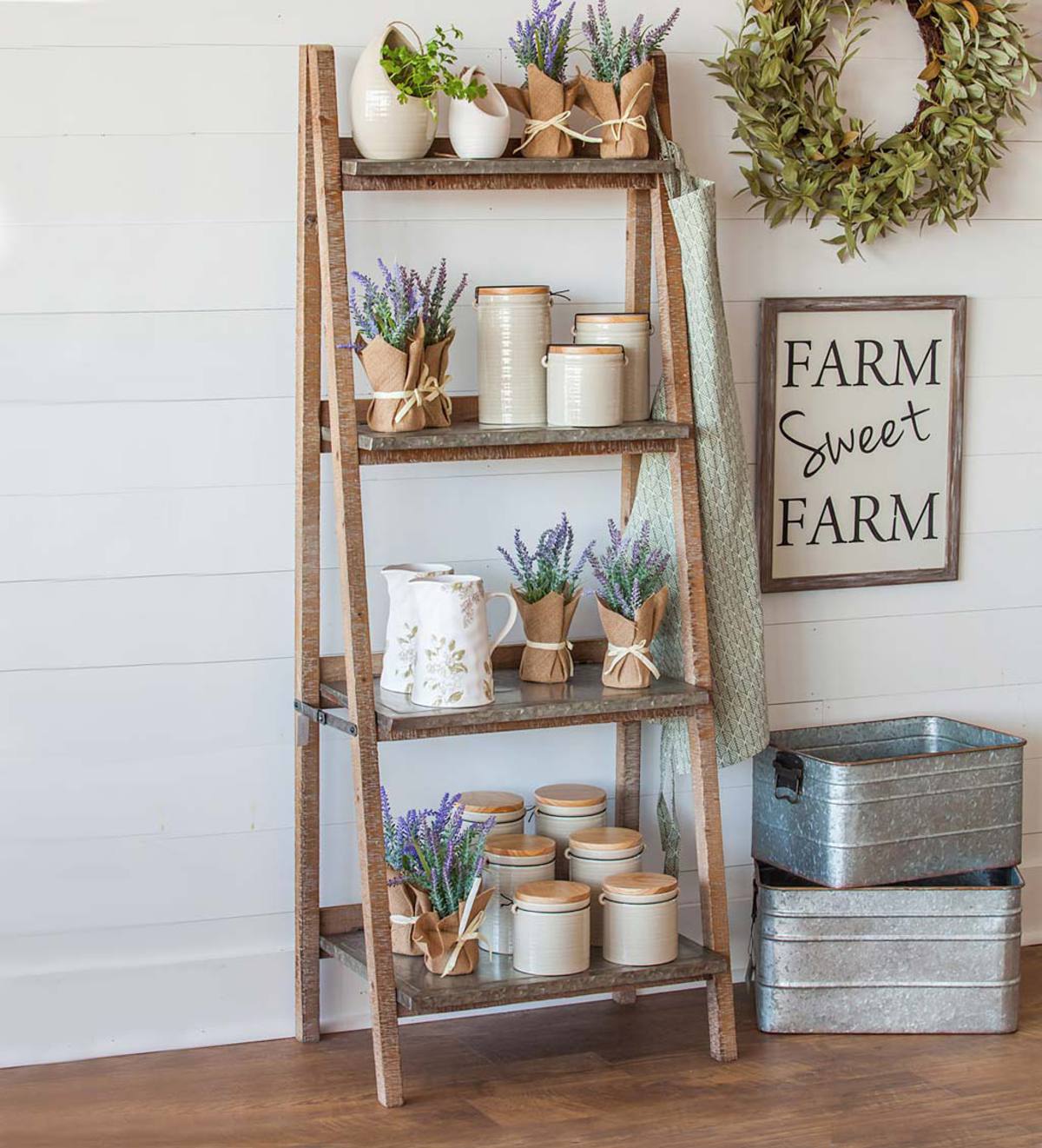 Wood And Metal 4-Shelf Display Rack