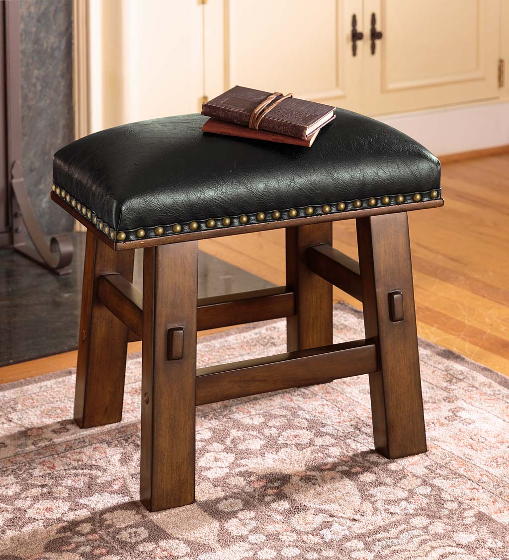 Canyon Black Leather Footstool