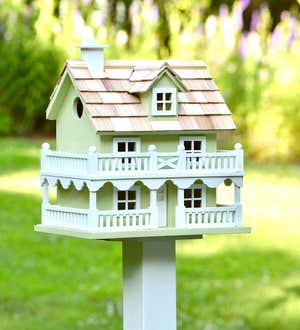 Cape Cod Celery Green Wooden Birdhouse and Pedestal Pole Set