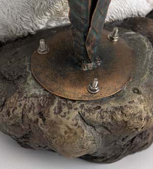 Stone-Look Bunny Birdbath with Metal Leaf Basin