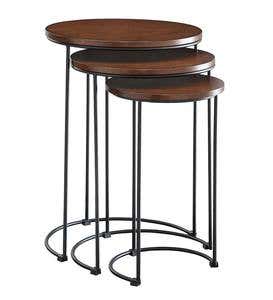 3-Piece Industrial Style Round Metal and Wood Nesting Tables