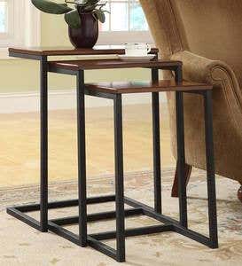 3-Piece Industrial Style Rectangular Metal and Wood Nesting Tables