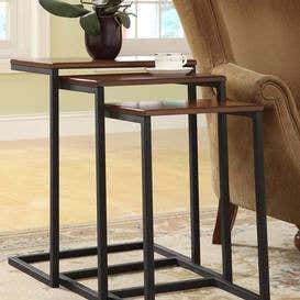 3-Piece Industrial Style Rectangular Metal and Wood Nesting Tables