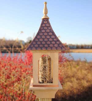 Hand-Hammered Copper and Unstained Hardwood Villa-Style Bird Feeder