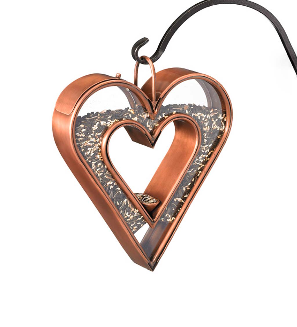 Heart-Shaped Copper and Plexiglass Fly-Thru Bird Feeder - Copper