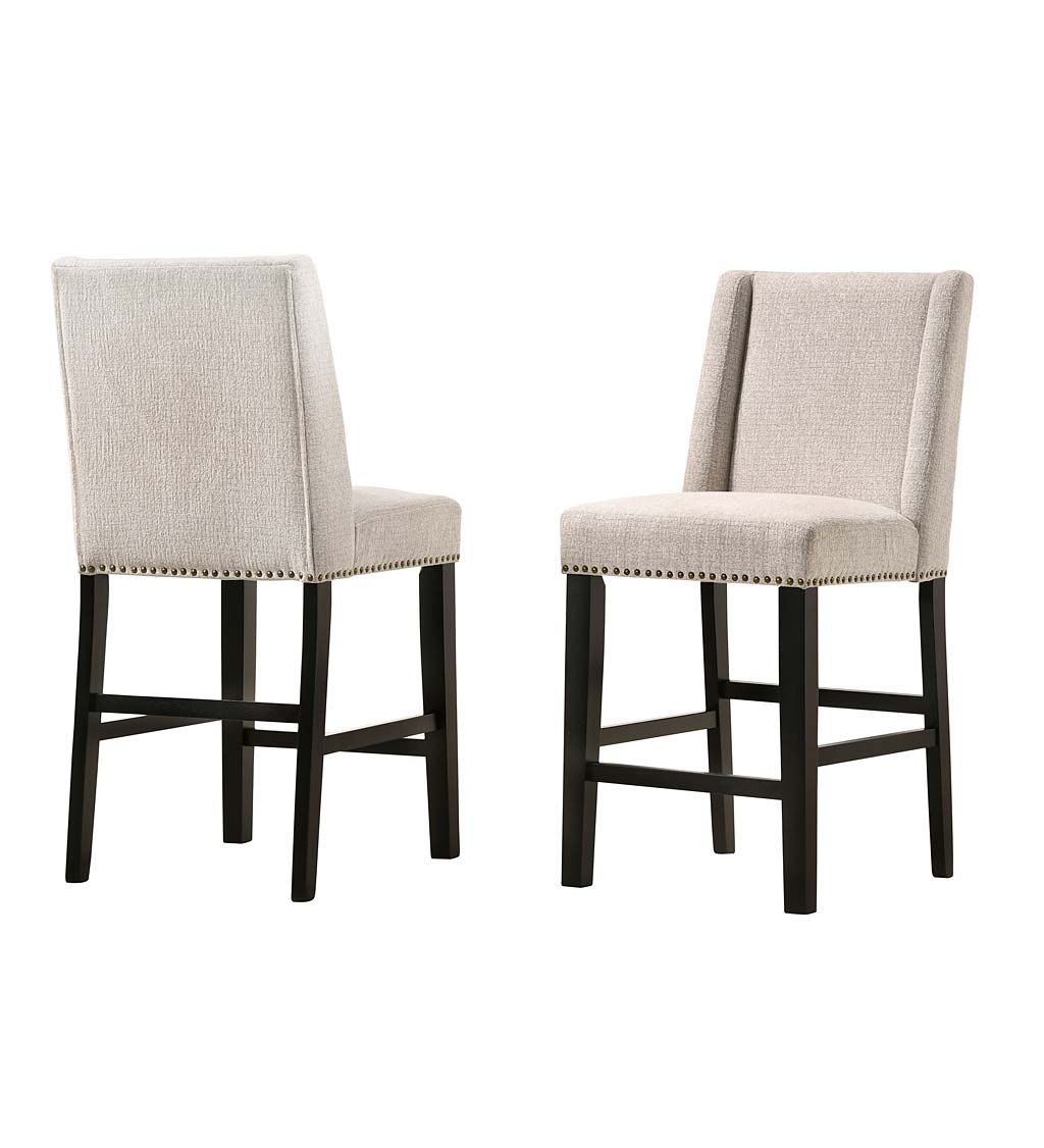 Upholstered Chair-Style 24" Counter Stools, Set of 2 - Fawn Gray/Espresso