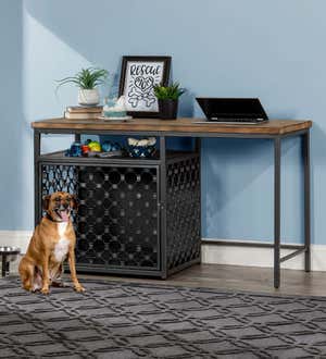 Bosco Wood and Metal Desk with Integrated Pet Crate
