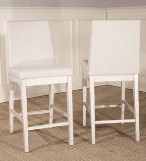 Caldwell 3-Piece Rectangle Counter Height Table with Two Parson Upholstered Counter Stools in Sea White with Fog Fabric Set