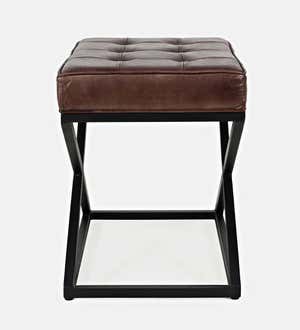 Henry Leather and Steel Ottoman - Dark Sienna