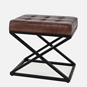 Henry Leather and Steel Ottoman - Dark Sienna