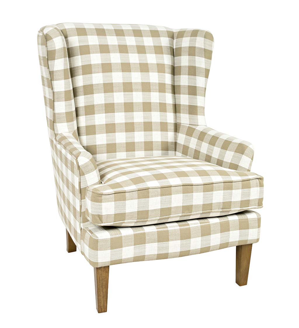 Buffalo Plaid Upholstered Wingback Chair - Natural