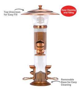 Copper-Finished Hanging Tube Bird Feeder