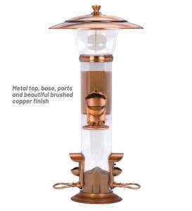 Copper-Finished Hanging Tube Bird Feeder