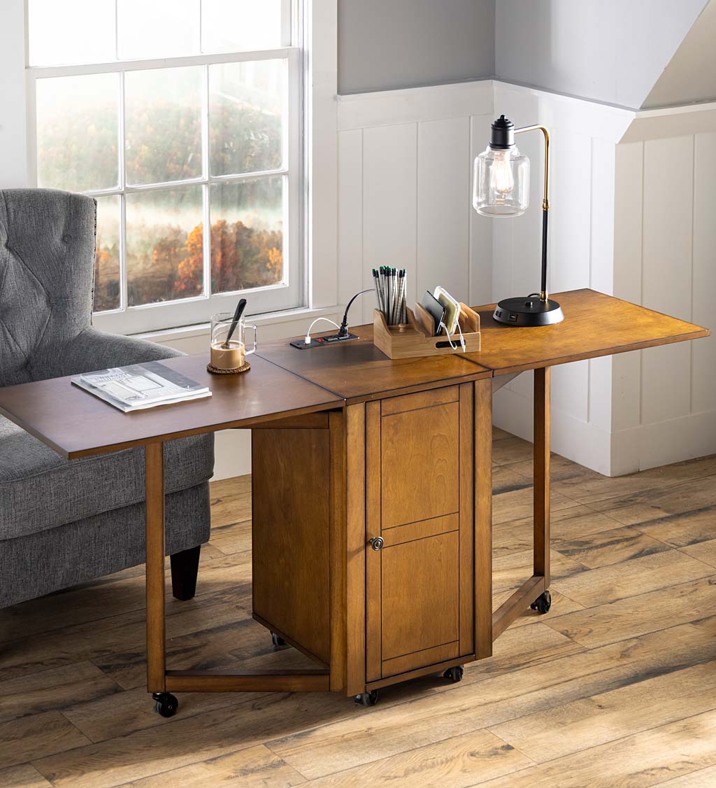 Folding Hideaway Double Desk with Cabinet and Chargers