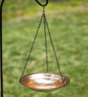 Hammered Copper Basin Hanging Birdbath with Chain