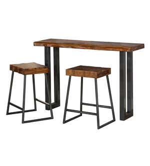 Eldicott 3-Piece Wood and Metal Sofa Table with Two Non-Swivel Stools Set
