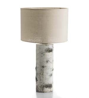 Faux Birch Wood Outdoor Table Lamp With Shade