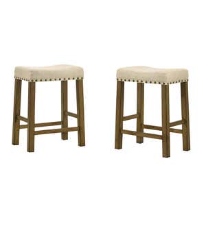 Upholstered Nail Head-Trim Saddle Seat Stools, Set of 2