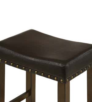 Upholstered Nail Head-Trim Saddle Seat Stools, Set of 2