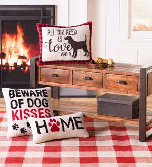 Beware of Dog Kisses Hand-Hooked Wool Throw Pillow