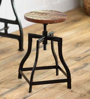 Allegheny Reclaimed Wood Adjustable Stool With Metal Base