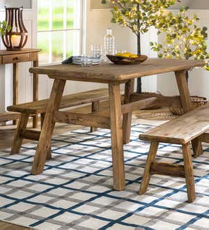 Rowan Ridge Reclaimed Wood Dining Set, Dining Table and Two Benches