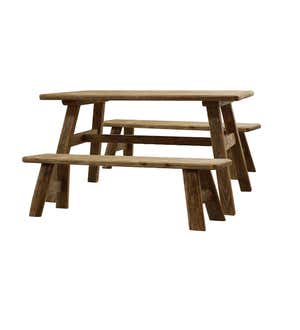 Rowan Ridge Reclaimed Wood Dining Set, Dining Table and Two Benches