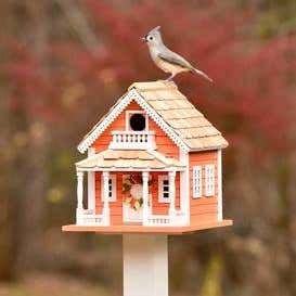 Autumn Daze Wooden Birdhouse and Pedestal Pole Set