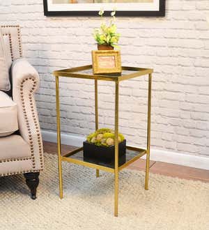Gold and Black Square Accent Table with Shelf - Black/Gold