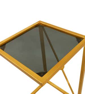Gold and Black C-Shaped Accent Table - Black/Gold