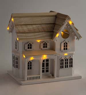 Madison Farmhouse Lighted Birdhouse And Pedestal Pole Set