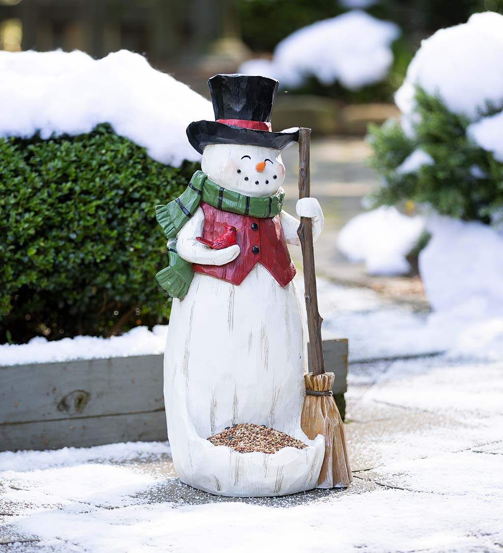 All-Weather Snowman Bird Feeder Statue