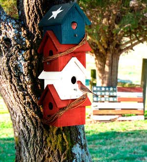 Americana Patriotic Four-Story Hanging Wood Birdhouse