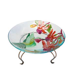 Hummingbird Flutter Glass Birdbath with Metal Tabletop Stand