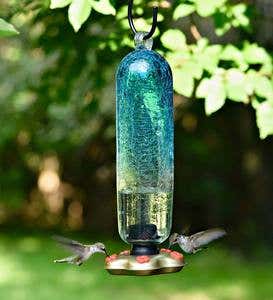 Recycled Glass Tall Aqua Hummingbird Feeder - Aqua