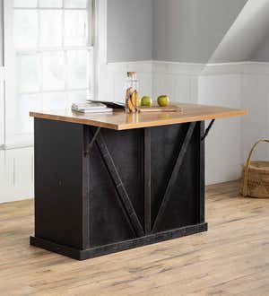 Bowling Green Kitchen Island with Panel Doors and Flip-Top Extension - Rustic Grey