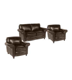 Beaumont Leather Loveseat Set with Nailhead Trim - Dark Tobacco