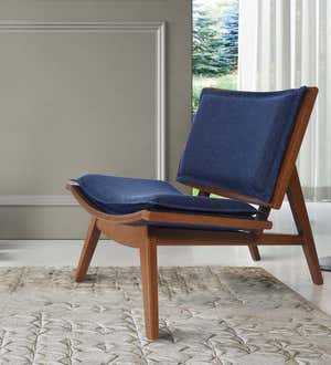 Kate Wood and Upholstered Accent Chair - Navy