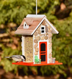 Stone Cottage Birdhouse and Bird Feeder Set