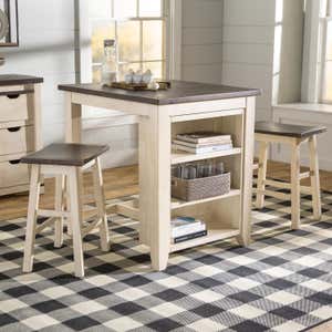 Cape Charles 3-Piece Wood Dining Set with Stools - White