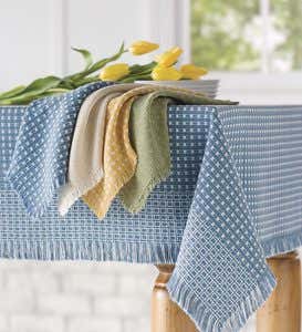 Homespun-Cotton Reversible Tablecloth, 62"x 90" - Sage/Natural