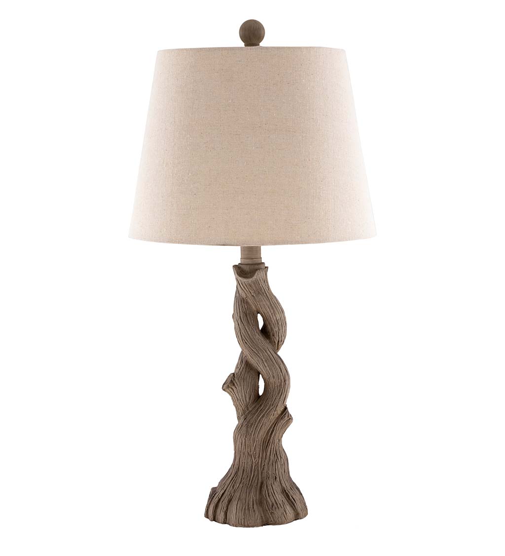 Twisted Branch Table Lamp with Natural Linen Shade