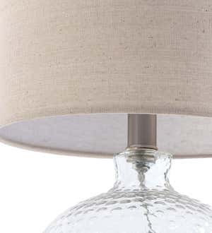 Textured Bubble Glass Table Lamp with Beige Linen Shade